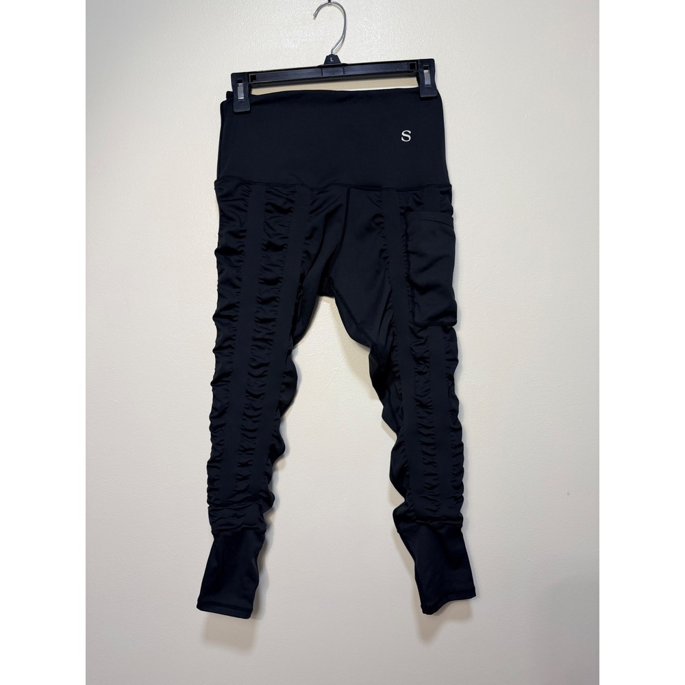 Skinnify Leggings 8 resistance Band size S Ruched High Waist Black Side Pocket